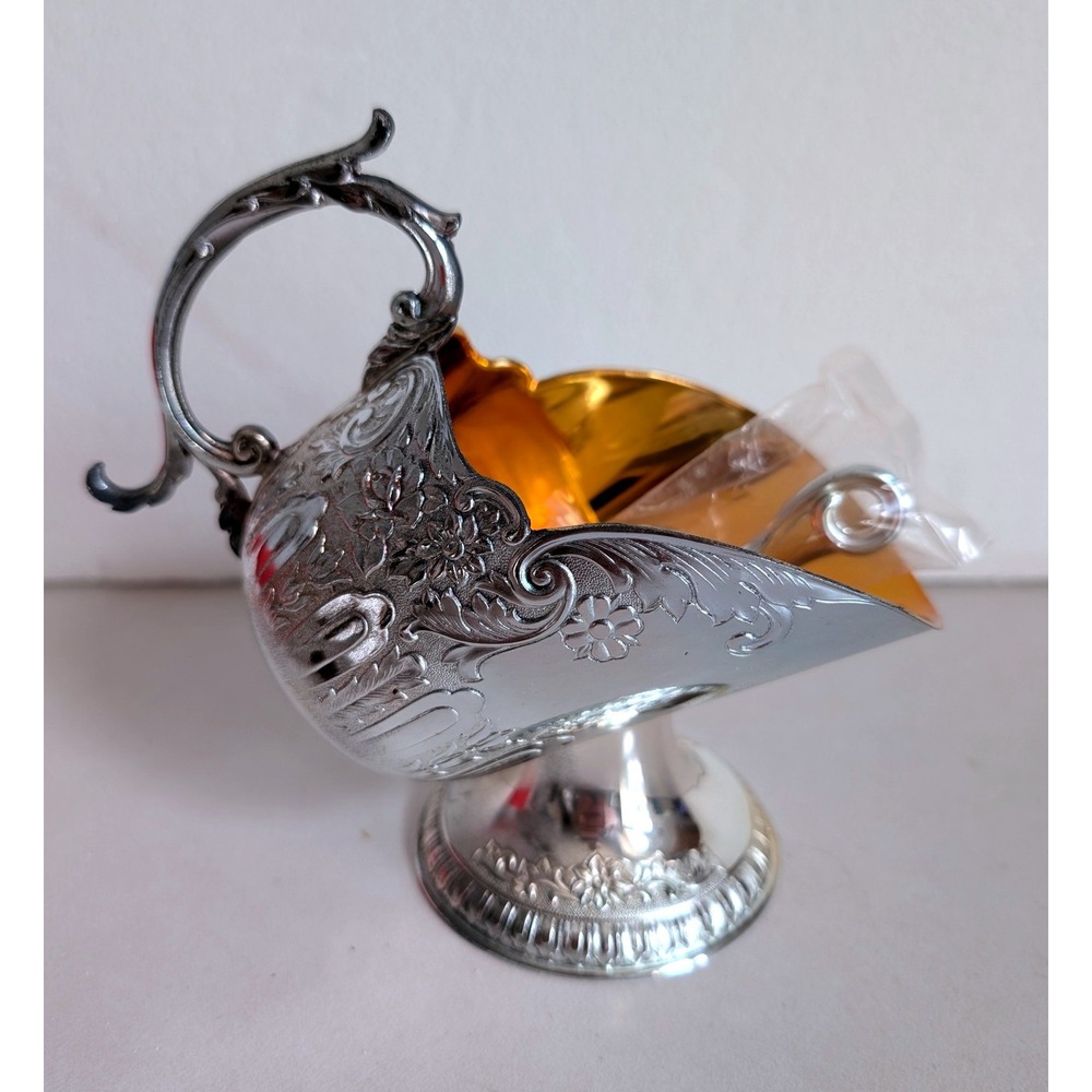 Leonard Silver Sugar Scuttle Vintage Silverplated Gold Lined Ornate Scoop #540